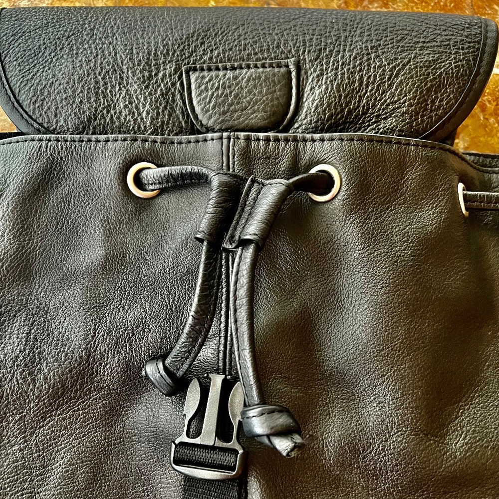 Leather Extra Large Backpack Never Used Black Peb… - image 6